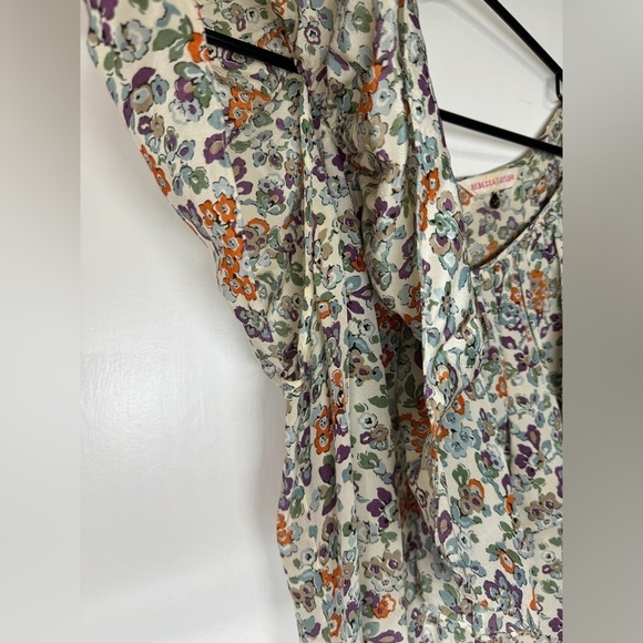 Rebecca Taylor 100% Silk Cream Orange Purple Floral Print Ruffle Mini Dress 10 - Picture 4 of 13